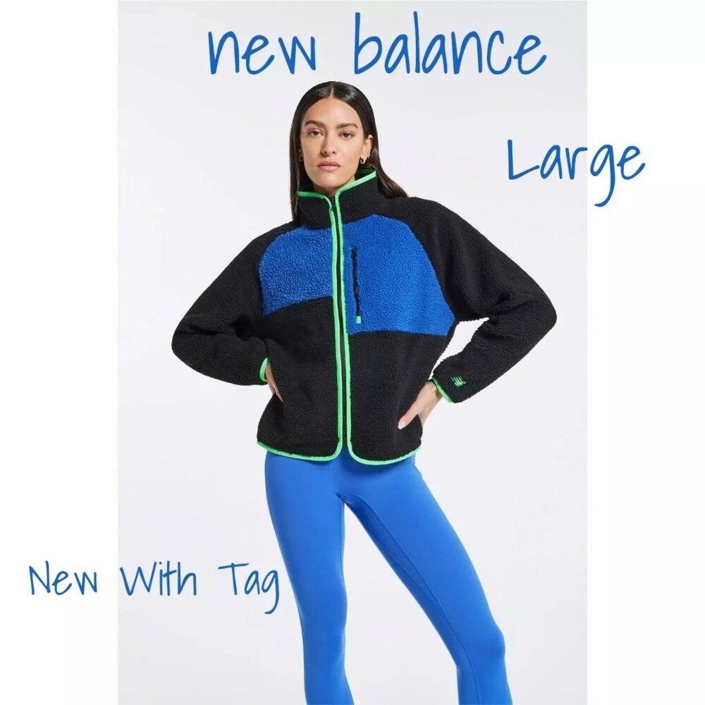 New Balance Women's Sherpa Fleece Jacket Large Black & Blue New With Tag